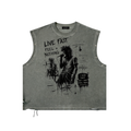 LIVE FAST // FEEL NOTHING Distressed Grommet Eyelet Tank Top
