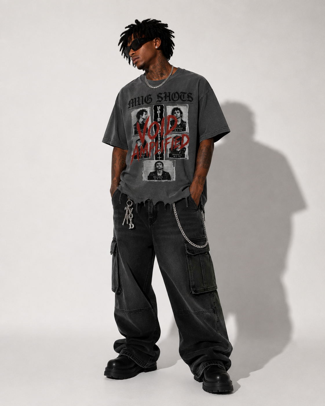 VOID AMPLIFIED // MUG SHOTS Vintage Wash Boxy Distressed Hem T-Shirt